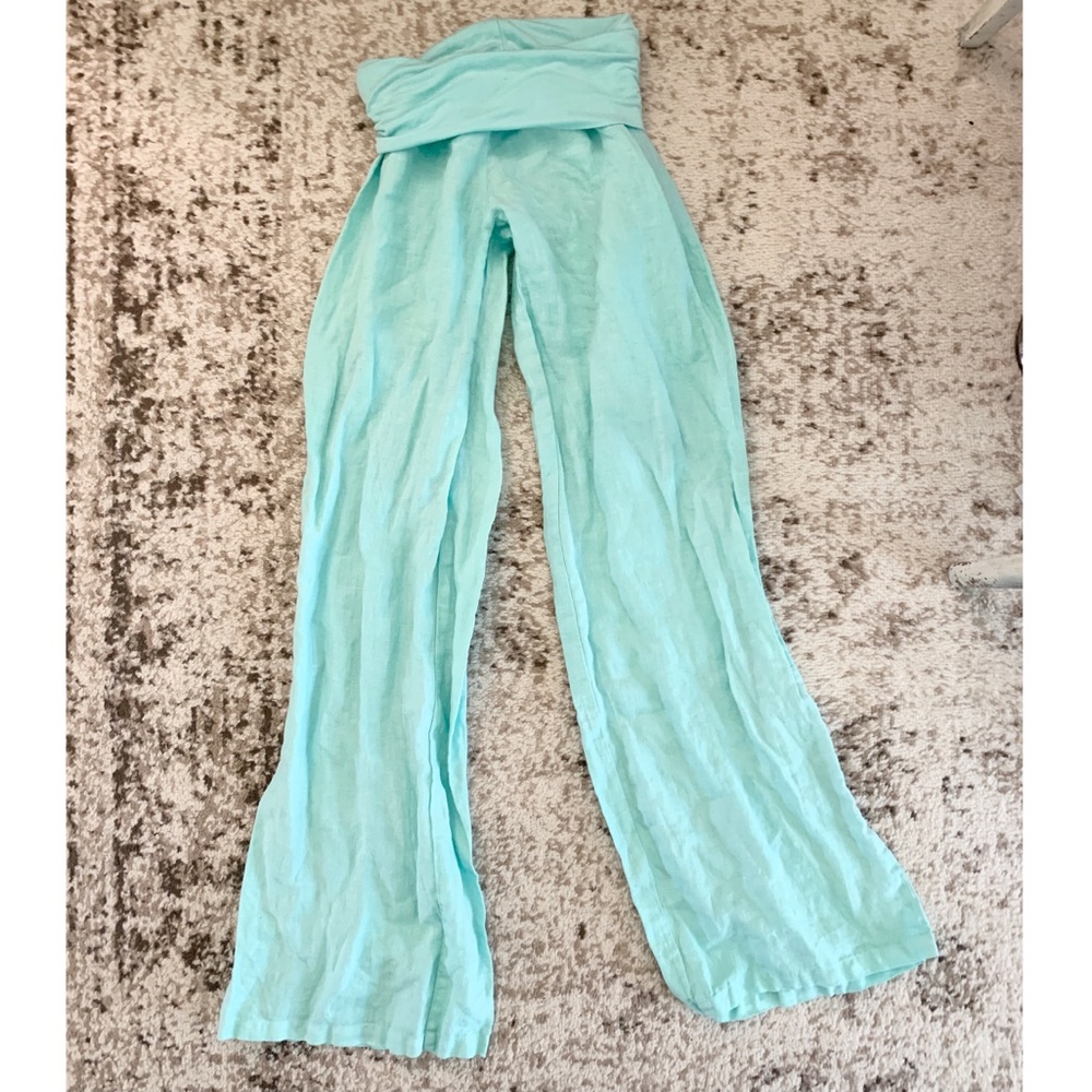 Jolie Mint Foldover Waist Linen Pants